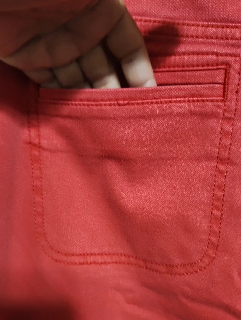 J. Jill Wide-Leg Cropped Denim Pants Red Coral Patch Pocket Sz 6R Fringe Hem